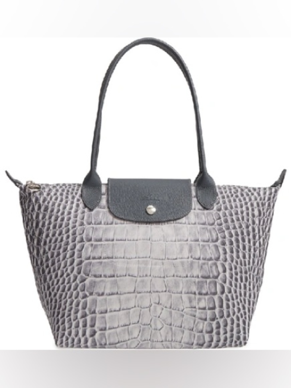 Longchamp le pliage neo shoulder bag large croc print gray